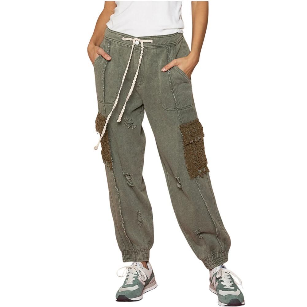POL Jumping Jupiter distressed cargo denim joggers womens small‎ crotchet pocket